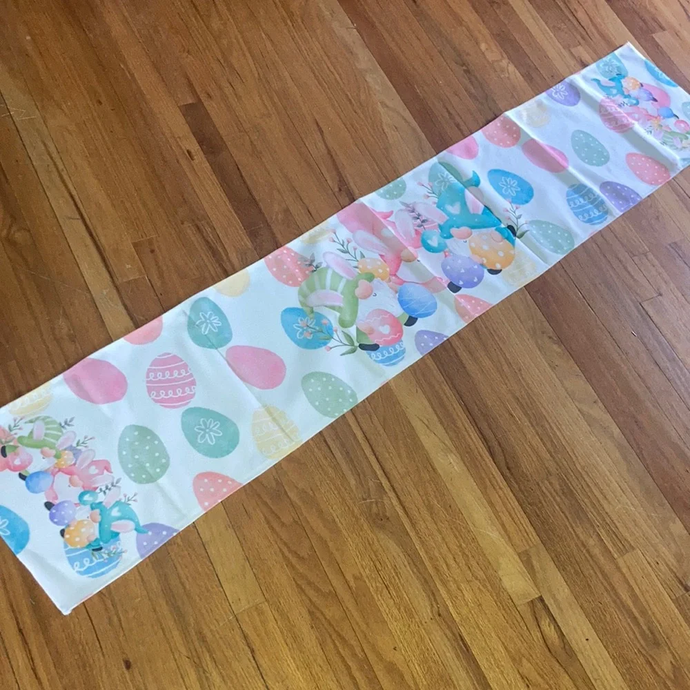 Decorative Easter Pastel Gnomes Eggs 13 in W x 70 in L Table Runner New